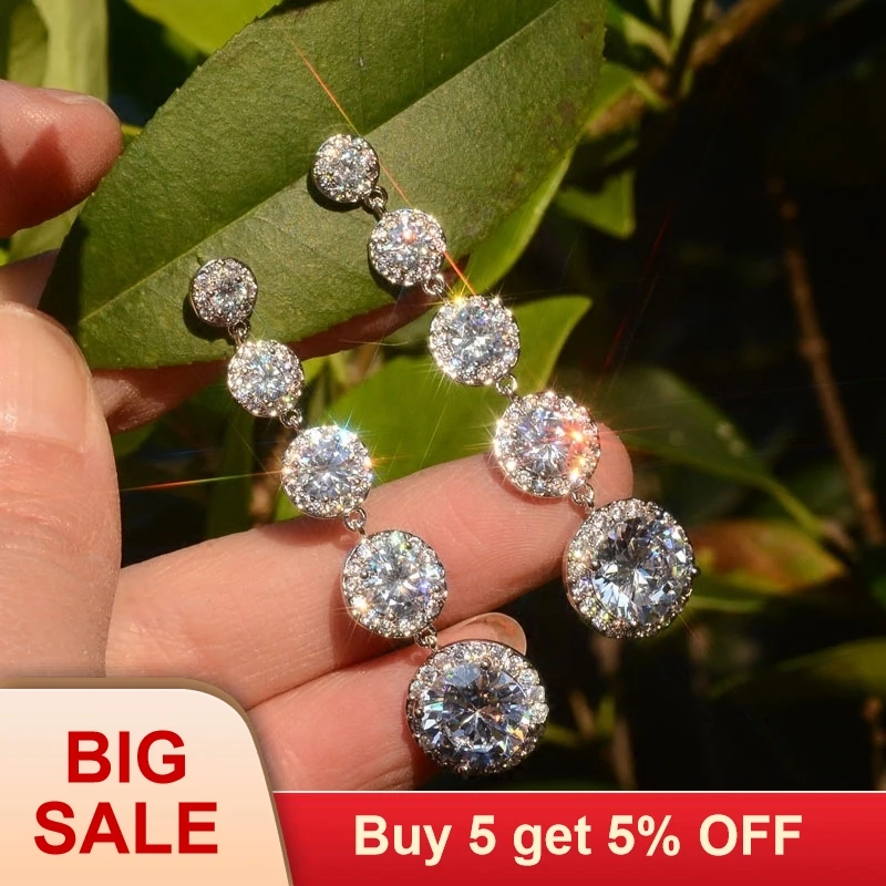 Модные женские круглые висячие серьги с кристаллами из стерлингового серебра 925