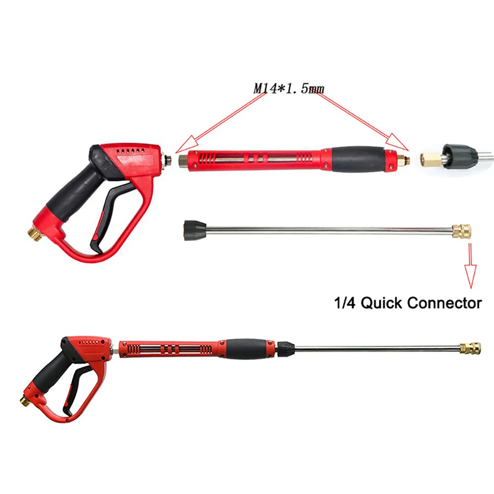 

High Pressure Washer Gun 5000PSI Power Spray Gun with 16.5inch Extension Wand M22 14mm to M22 15mm Fittings for Car Cleaning