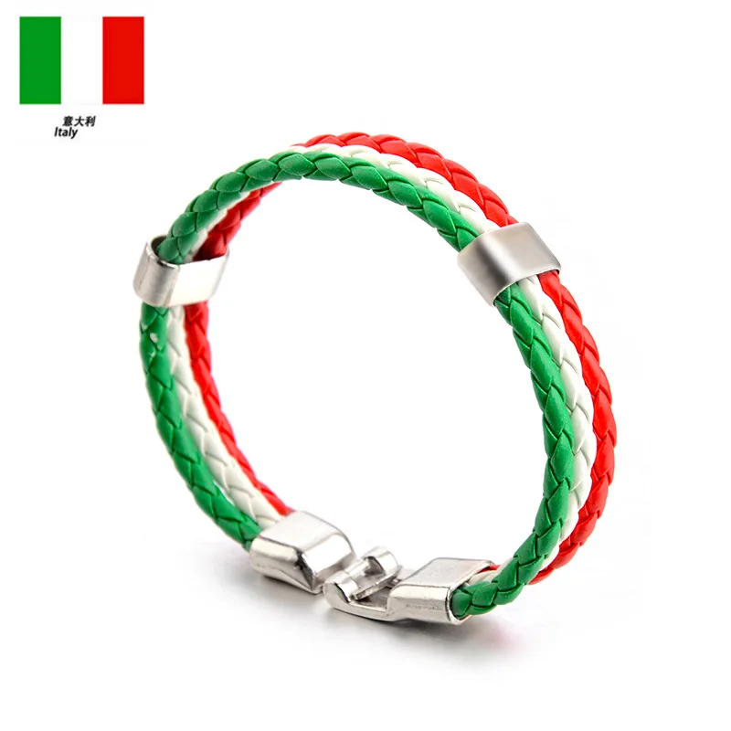 Italy Sindlan из искусственной кожи Ткань Национальный флаг браслет спортивный Испания Россия Нидерланды браслет унисекс наручные цепочка, браслет дружбы - Окраска металла: Italy