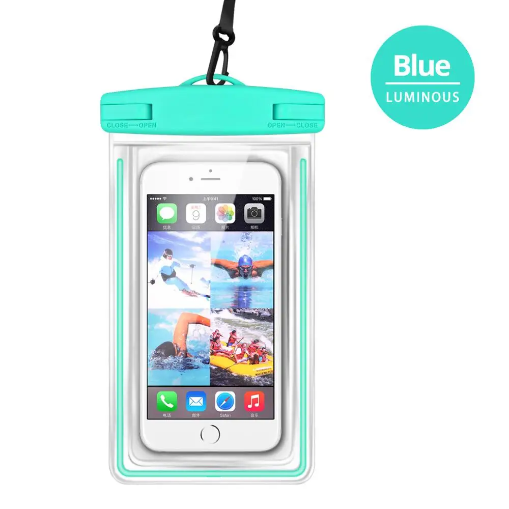 Blue Case ANKNDO светящаяся водонепроницаемая сумка для телефона, Универсальный прозрачный IPx8 водонепроницаемый чехол, 6 дюймов, для подводного сенсорного управления, сухая сумка - Цвет: Blue Case