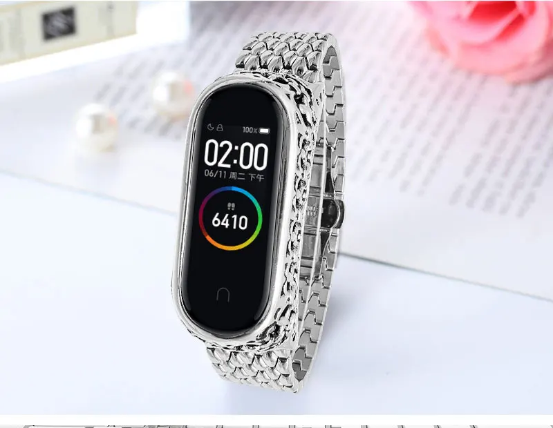 Для Xiao mi band 4 3 ремешок на запястье ремешок для часов резьба процесс Обложка для mi Band 4 3 Correas de reloj женский браслет металлический ремешок