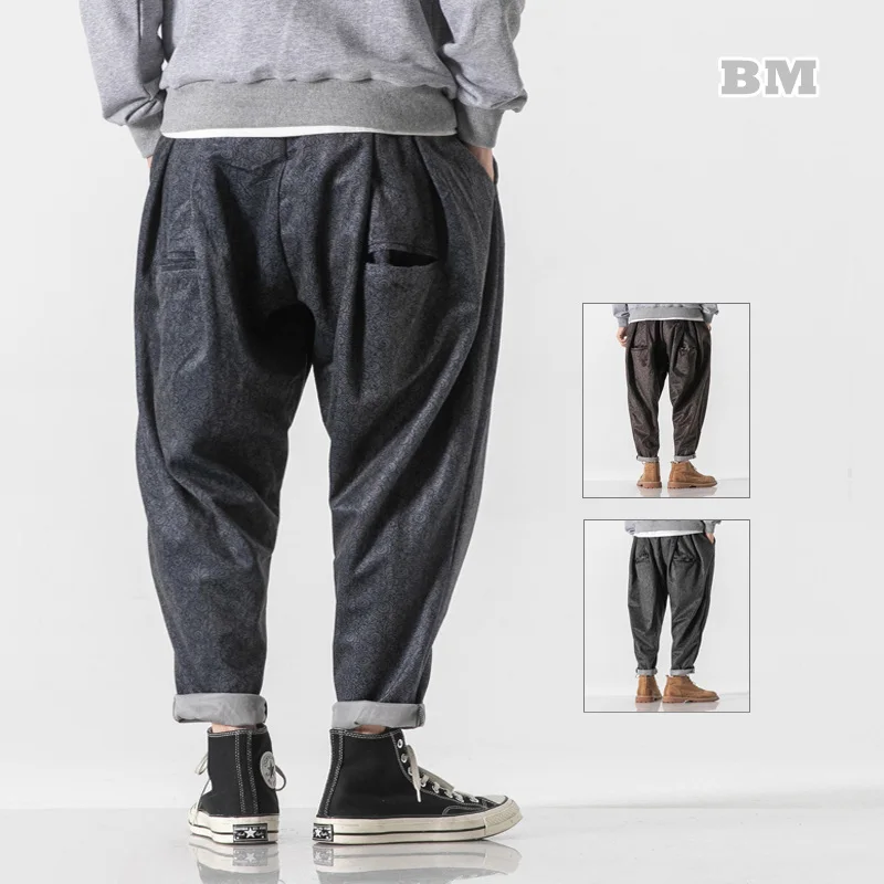 

Брюки-багги в стиле ретро, текстурные повседневные брюки-султанки в китайском стиле, уличная одежда, брюки в стиле Харадзюку, весна-осень