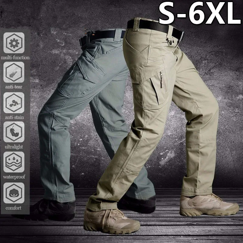 Брюки-карго мужские эластичные, повседневные походные армейские S-6XL штаны, армейские камуфляжные боевые штаны в стиле милитари со множеств...
