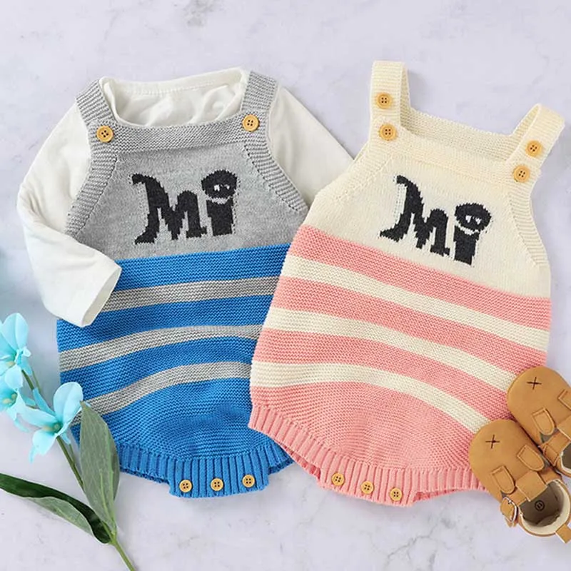 

Knitted Boys Clothes Newborn Baby Clothes Baby Girl Boys Romper Sleeveless Stripe Infant Baby Jumpsuit Overalls