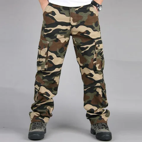 Мужские камуфляжные брюки-карго, Джоггеры со множеством карманов, военные тактические брюки, уличные повседневные брюки, камуфляжные брюки-карго