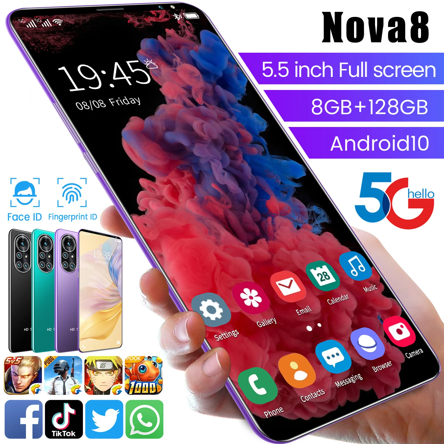 

Nowa8 Android Phone 5G 8GB+128GB Ultrathin High capacity Celular 24MP+48MP HD1440x3040 Full Screen 4800mah Featured Cheap Phone