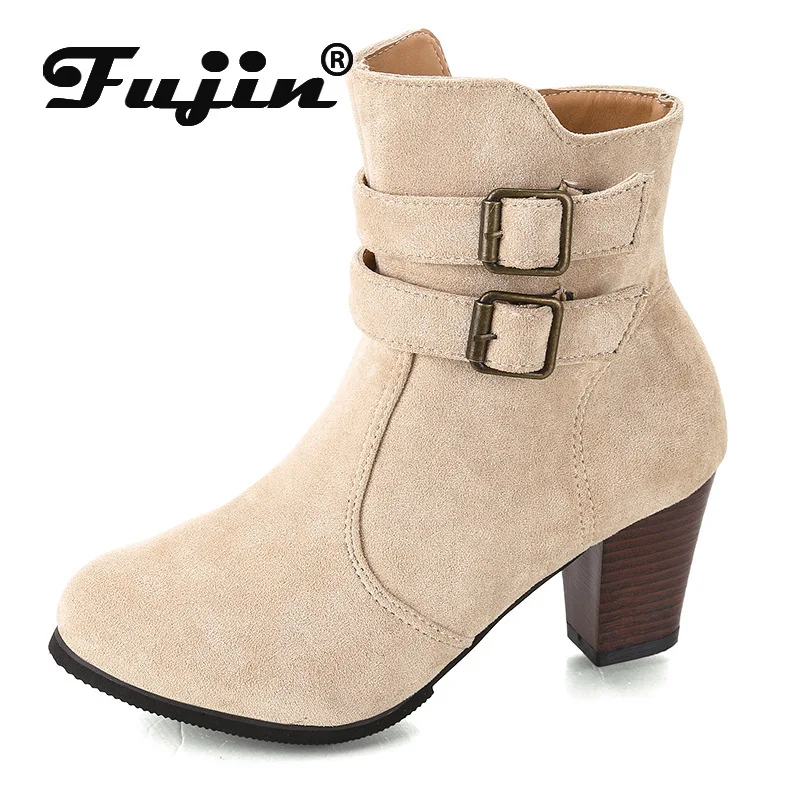 Fujin/женские ботильоны Сезон осень-зима Женская обувь больших размеров Новинка 2020