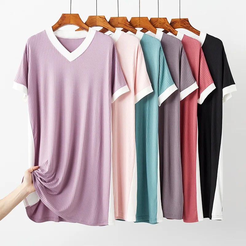 

Patchwork V-neck Nightgown Sleepwear Modal Sexy Homewear Night Dresses Lady Nightwear Sleepdress Casual Home Clothes Robe Gown