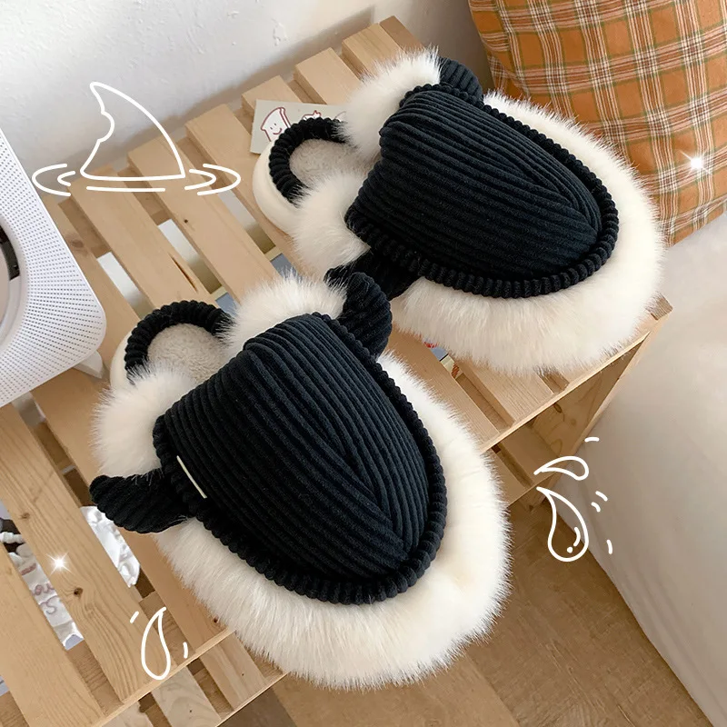 

Winter Home Slippers Indoor Warm Women And Man Platform Slippers Cartoon Cute Plus Velvet Shoes Couples Cotton Slides Size 45