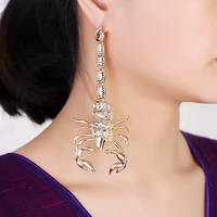 free shipping gold color silver color exaggerated rhinestone cz scorpion long drop earrings