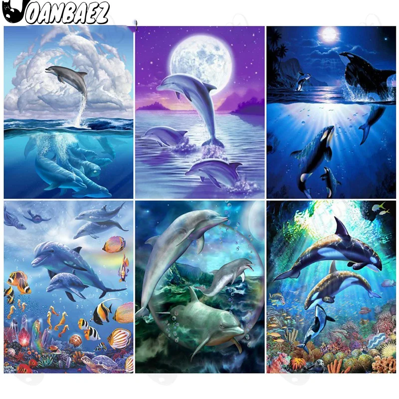 

Abstract Sea Animal Dolphin Diamond Painting 5D Diy Wall Art Tropical Fish Diamond Embroidery Inlaid Home Room Decoration Gift