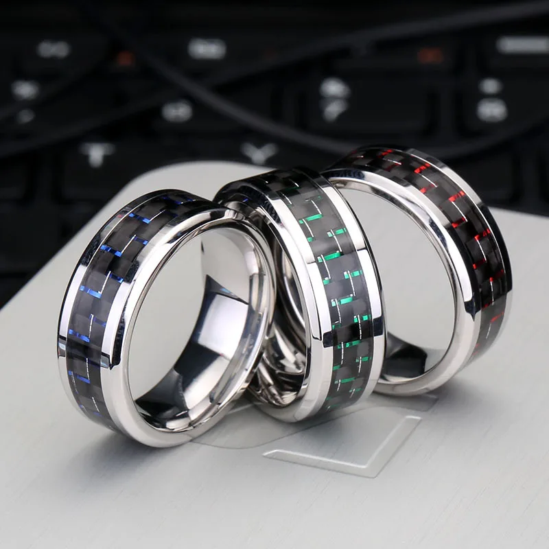 YWSHK гравировочное 8 мм модное черное кольцо из углеродного волокна в стиле панк для мужчин кольцо из стебля мужское кольцо оптовая продажа