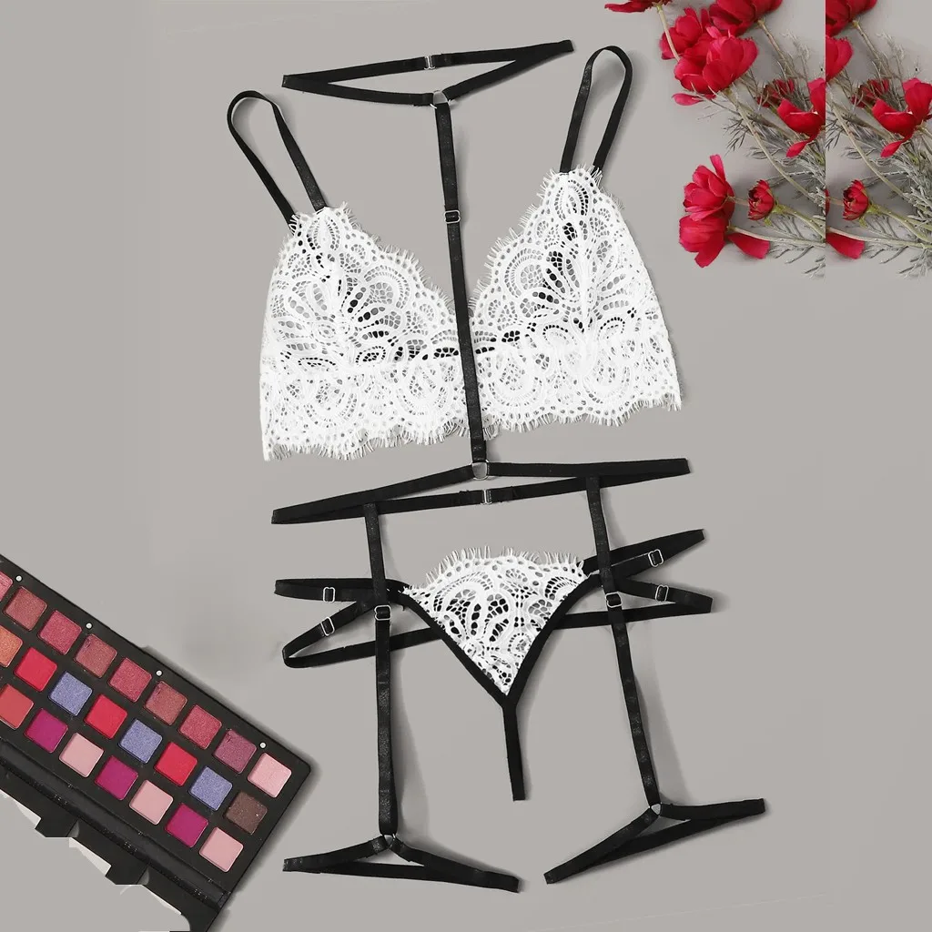 Комбинация женская прозрачная пикантное нижнее белье + трусики слинг комплект