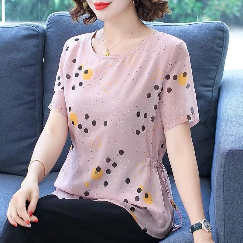 

New 2021 Summer Short Sleeve Women's Clothing Fashion Plus Size 5XL Chiffon Women Blouse Shirt Loose Womens Tops Blusas X110
