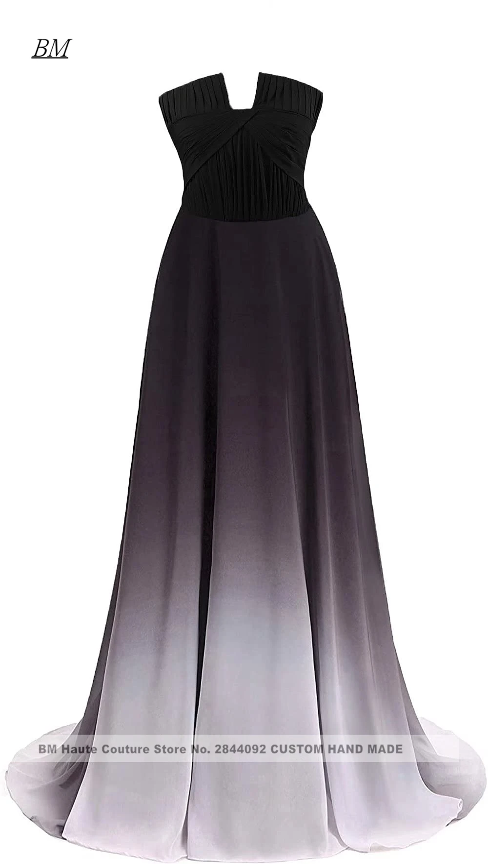 Фото Robe De Soiree Черные платья для выпускного вечера с градиентом Длинные шифоновые вечерние платья с v-образным вырезом и эффектом омбре Плиссированное платье с кристаллами HC63 №4
