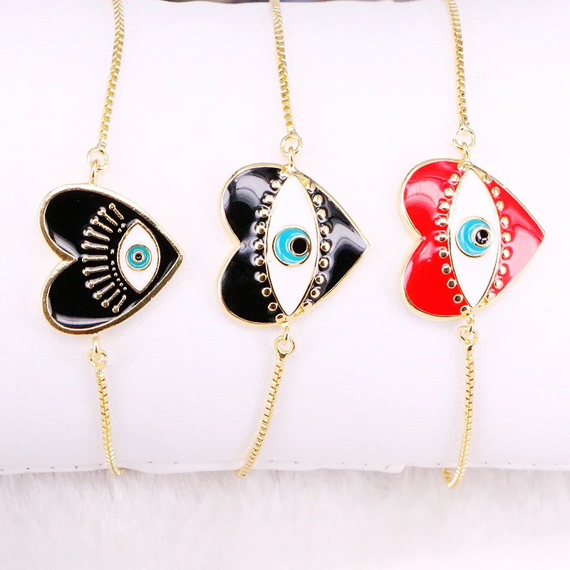 

12PCS, Fashion Copper Enamel Heart/RoundStar// Eye Charms Bracelets Women Bracelets Adjustable Bracelets for Women Party Gifts