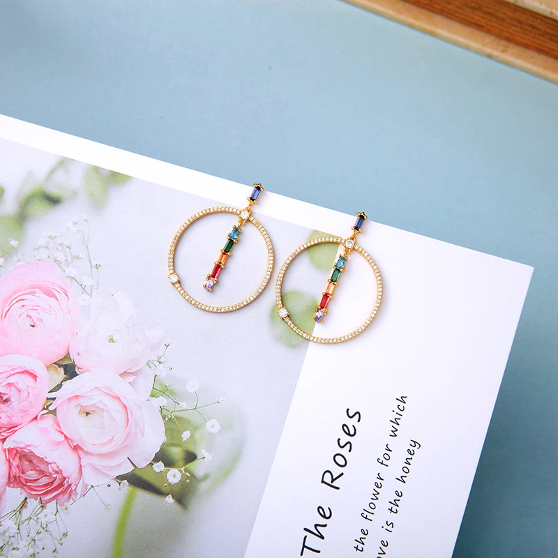 BALANBIU роскошные разноцветные ed Блестящий Цирконий Круглый Круг Висячие серьги