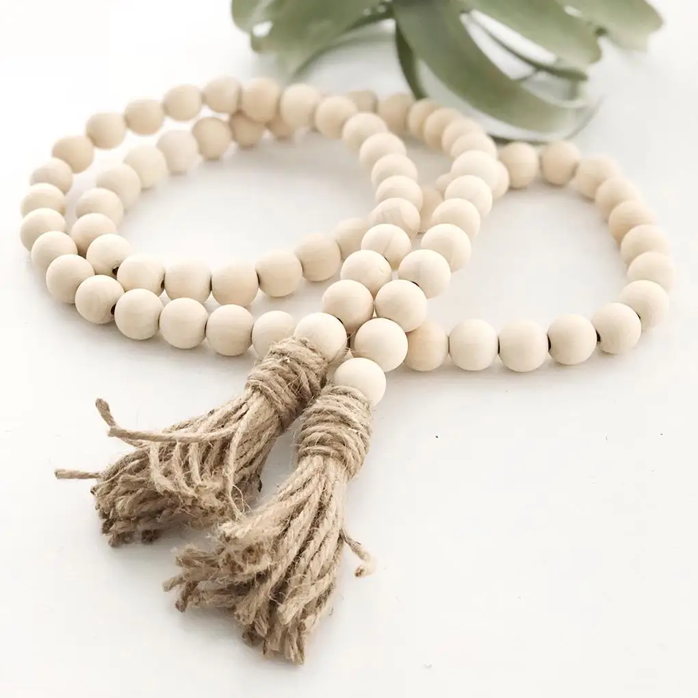 

2 PCS Wooden Bead Garland Farmhouse Rustic Country Tassle Prayer Beads Wall Hanging Decorations
