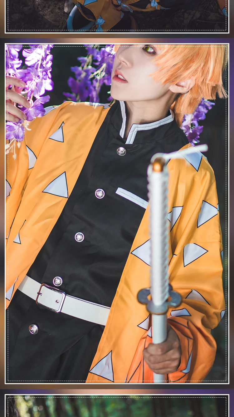 Японское аниме «убийца демонов», Kimetsu no Yaiba, костюмы для косплея, Agatsuma Zenitsu, полный комплект одежды, костюм на Хэллоуин