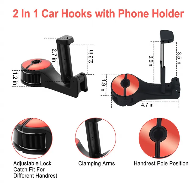 2 in 1 universal car hooks back seat headrest mount holder for iphone samsung xiaomi huawei 360 degree mobile phone holder stand free global shipping