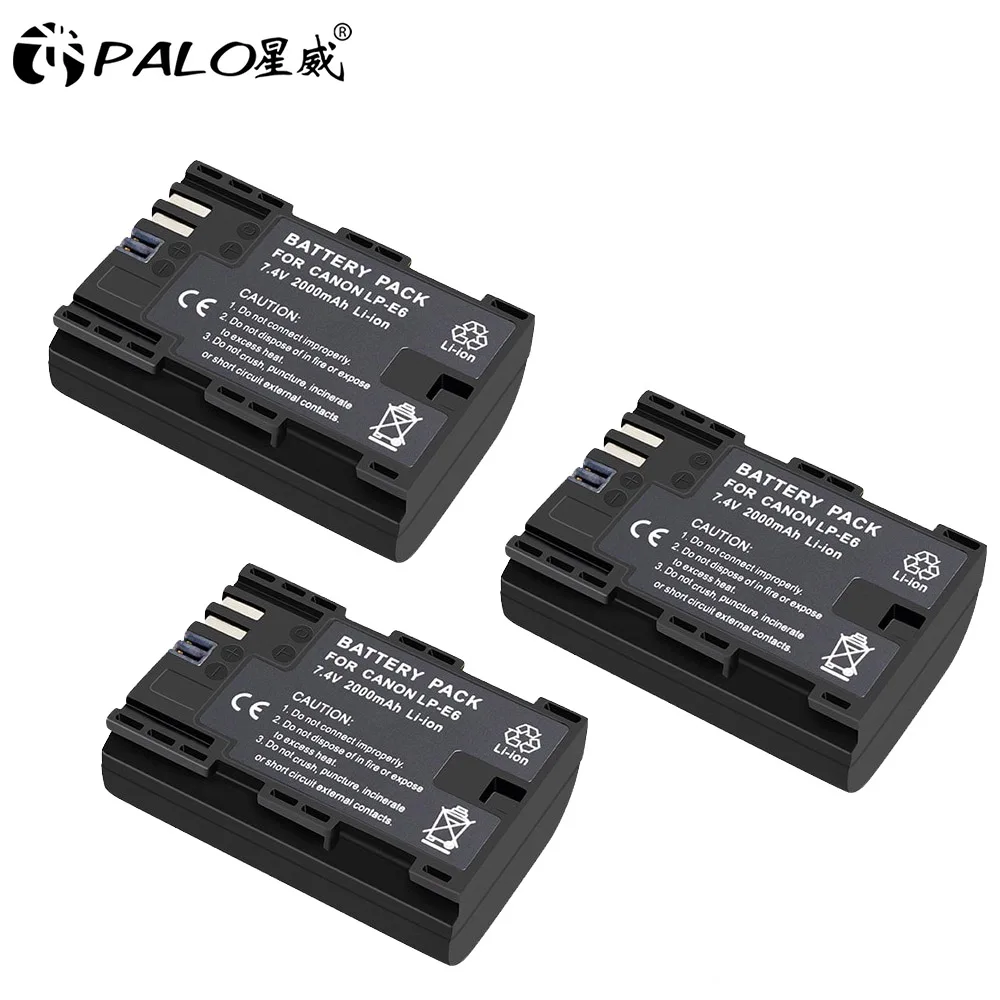 3pcs battery PALO LP-E6 LP-E6N LP E6 батарея+ LPE6 зарядное устройство для Canon EOS 6D 7D 5D Mark II III IV 60D 60Da 70D 80D 5DS R XC10 камера - Цвет: 3pcs battery