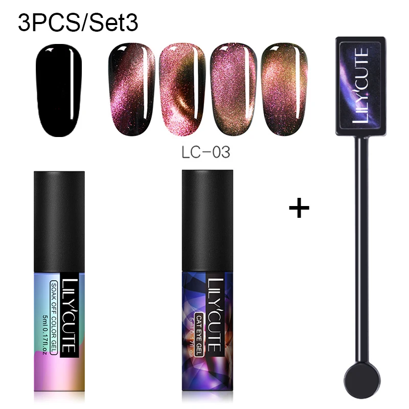 3 PCS 9 LILYCUTE, 5 мл, 9D, Auroras, магнитный гель кошачий глаз, набор, долговечный Блестящий лазер для ногтей, художественный Гель-лак для ногтей, впитывающий УФ-Гель-лак - Цвет: 3 PCS 9