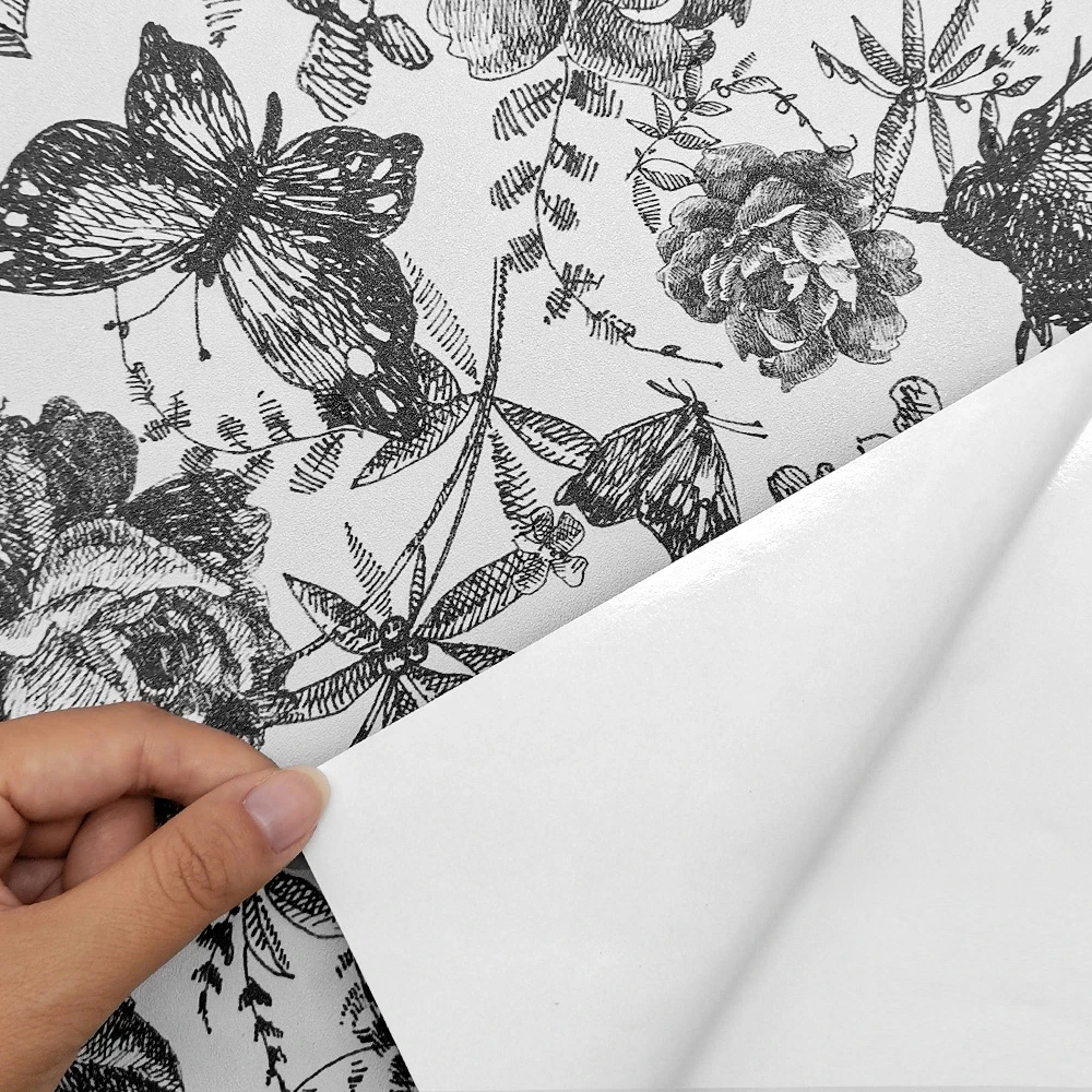 

Vintage Rose Peel and Stick Wallpaper Black White Floral Butterfly Wall Paper Pvc Removable Self Adhesive Wall Covering Roll