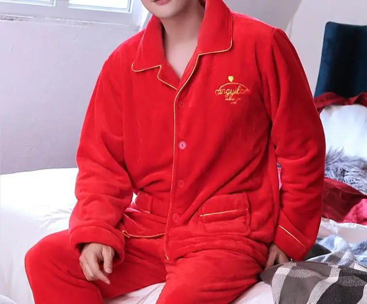 StyleJ H5896 большой размер Мужская пижама фланелевая осень зима коралловый флис Студенческая пижама с длинным рукавом Удобная толстая ночная рубашка - Цвет: StyleJ
