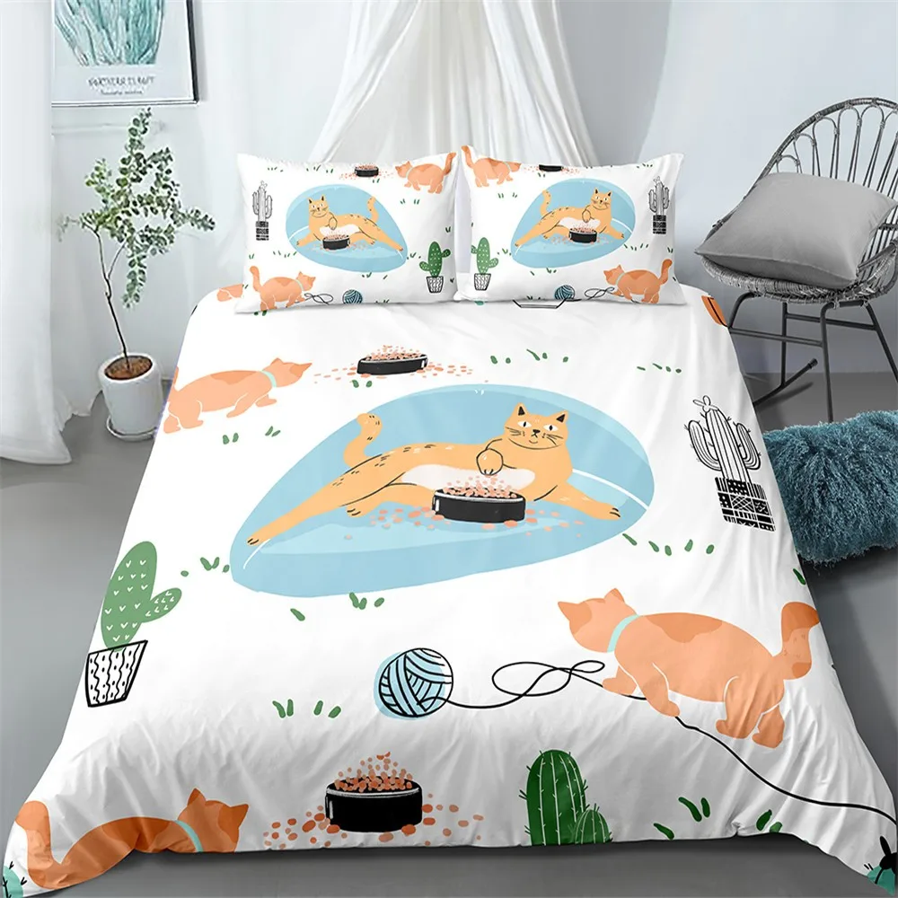 

2/3 Pieces Cartoon Cats Bedding Set 3D Print Cactus Plants Duvet Cover For Bedroom Bed Cover Set Single Queen Bed Quilt Cover