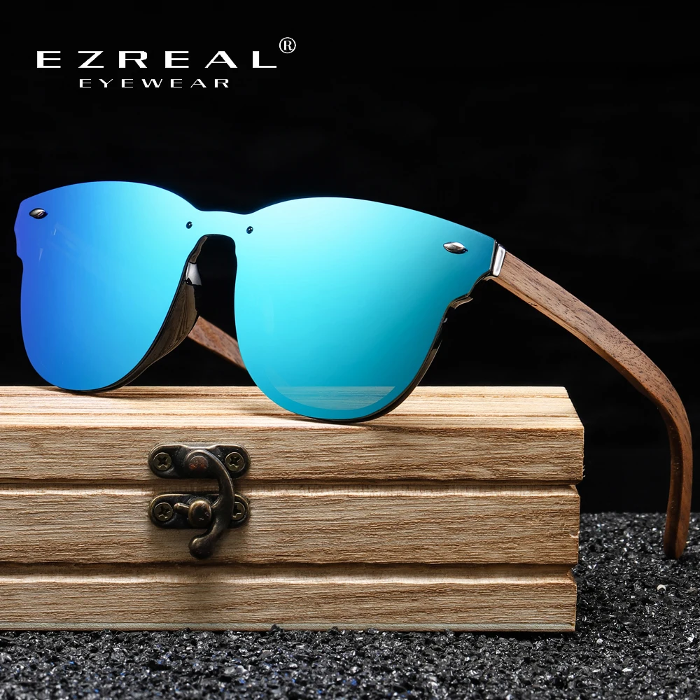 EZREAL женские зеркальные линзы деревянные солнцезащитные очки орехового цвета