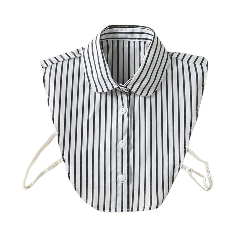 

Office Lady Vertical Striped Fake Collar Detachable Dickey Blouse Women Business Work Button Down Layering Half Shirt
