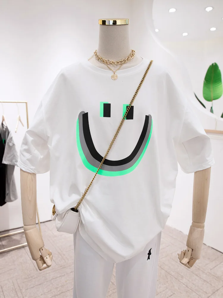 

2021 Early Spring New Western Style Printed Mid-Length Half Sleeve Top Loose Short Sleeve T-shirt Female Tops
