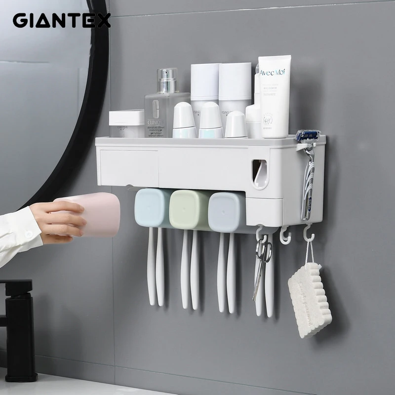 

GIANTEX Bathroom Shelf Plastic Shelf Wrought Storage Rack Punch-Free Firm Shower Toothbrush Holder Storage Organizer Rack