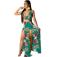 new multicolor tropical floral print boho long dress women v neck party night elegant sexy split beach holiday summer maxi dress