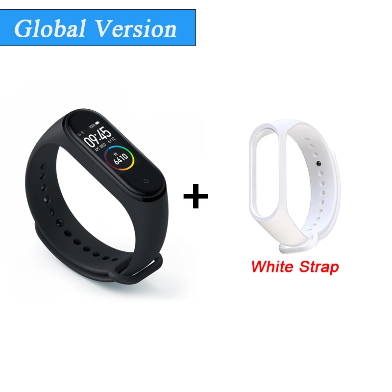 Глобальная версия Xiaomi mi Band 4 Smart mi band 4 водонепроницаемый пульсометр фитнес 135 мАч Bluetooth 5,0 0,9" AMOLED экран - Color: Add White Strap
