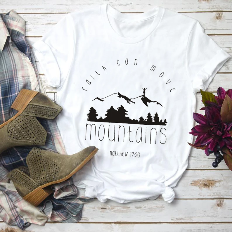 white tee black text Футболка с надписью «Faith Can Move HORUS», Повседневная христианская футболка с надписью «Faith of fear», религиозная одежда с надписью «Bible Verse», топ, Camisetas - Цвет: white tee black text