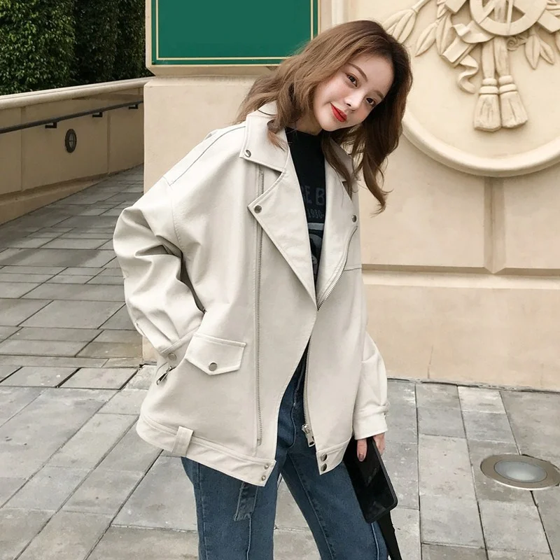 

SHZQ Fashion Oversized Coat Women Faux Leather Jacket Autumn Winter Loose Biker Motorcycle Jackets Female Punk Streetwear