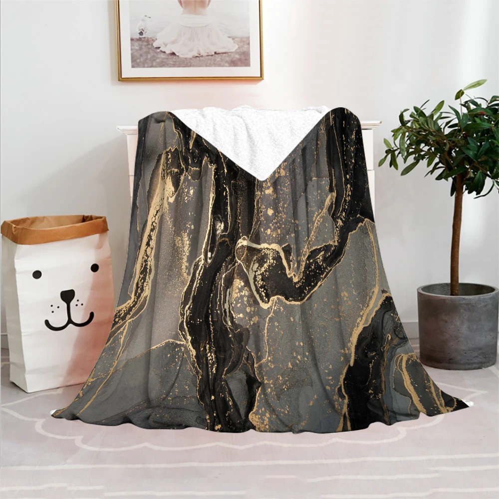 

Custom Marbling Fleece Blanket Couch Sofa Chair Bed Gold Green Marbling Pattern Flannel Throw Mediterranean