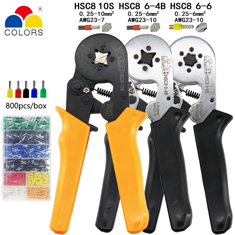 

Мини-плоскогубцы, обжимные инструменты для электрических проводов, Набор цилиндрических клемм HSC8 10S 0,25-10 мм2 AWG23-7 6-4B/6-6 0,25-6 мм2