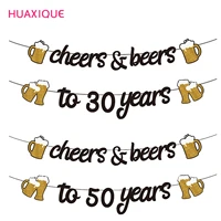 1set adult happy birthday gold black banner cheers beers to 21 30 40 50 60 years birthday banners 30 40 50th party decor bunting