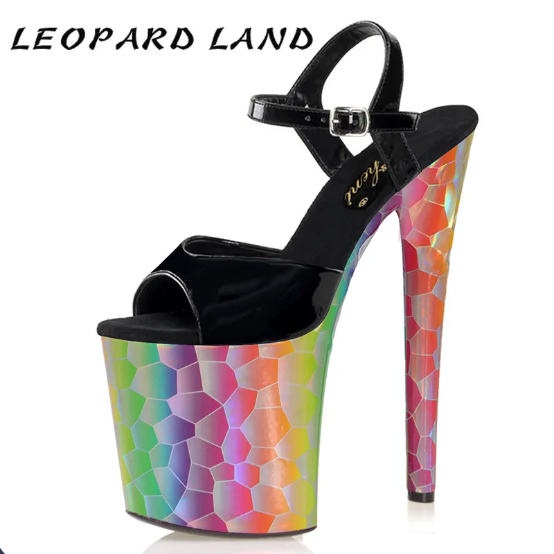 

Leopard Land Model Catwalk Nightclub 20CM Color Plus Size Sexy Sandals Fish Mouth Pole Dance High Heels Female Summer LYP
