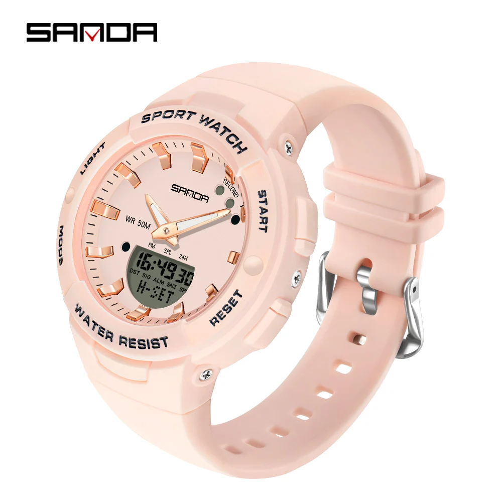 sanda new luxury fashion women sport watch military waterproof multifunctional led digital quartz relogio feminino 6005 free global shipping