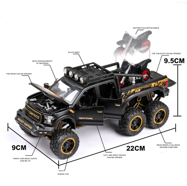 Модель автомобиля Ford Raptor F150 с большими колесами литая модель со звуком
