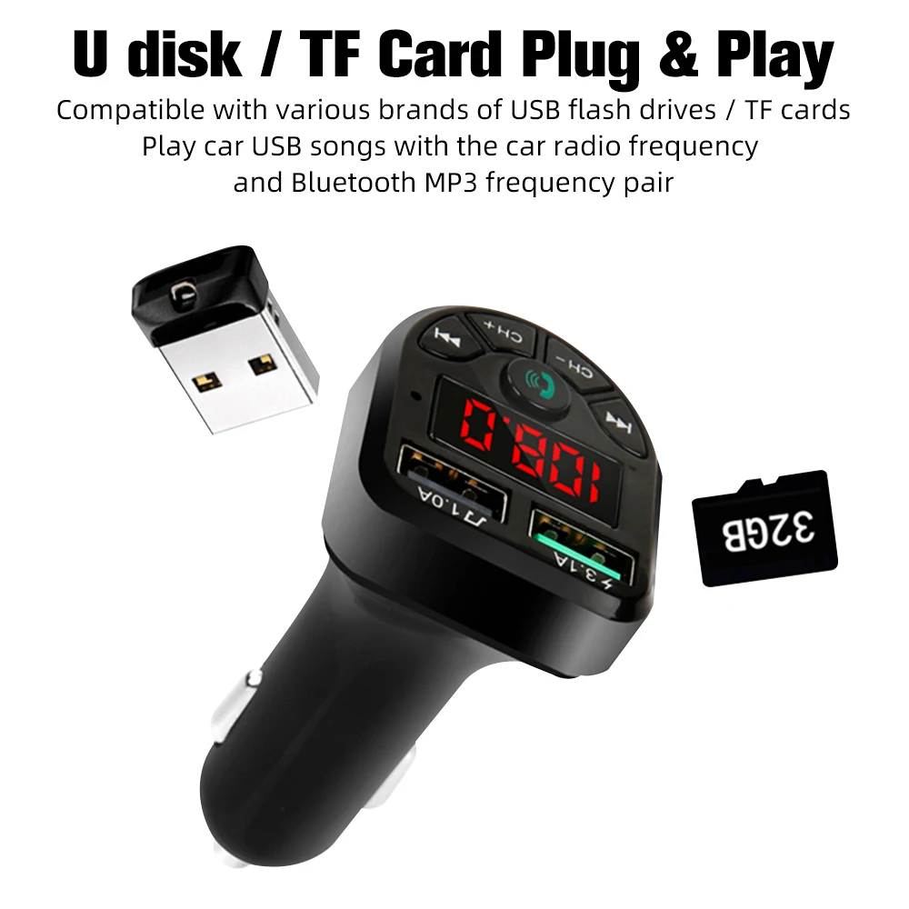 Автомобильное зарядное устройство FONKEN приемник Bluetooth U диск воспроизведение музыки с двумя Usb портами 5 0