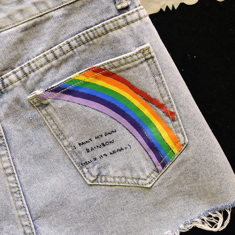 

Woman Shorts Wide-leg High Waist A-line Jeans Short Vintage Embroidery Printed Hole Streetwear Loose Women Denim Shorts 2020 New