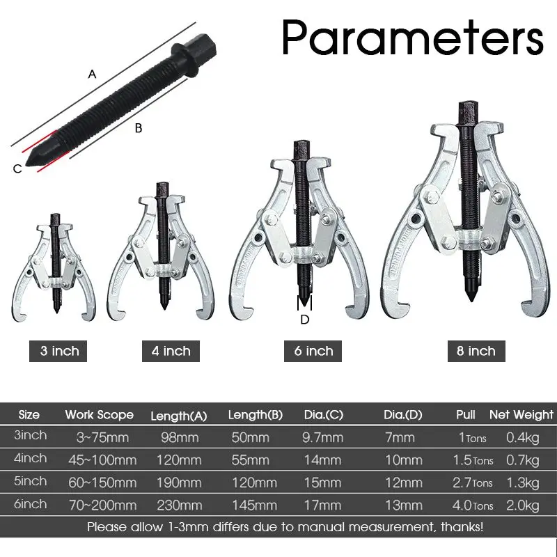 

3/4/6/8 inch 3 Jaws Inner Bearing Puller Auto Gear Remover Car Repair Tool Mechanic Pulling Extractor 75mm 100mm 150mm 200mm