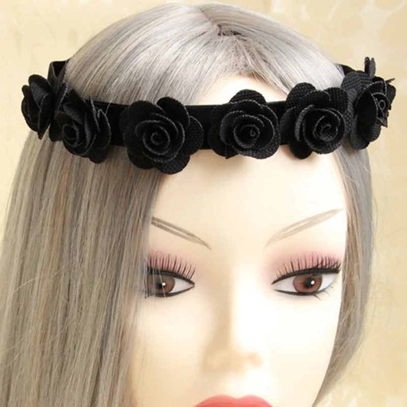 Готический венок ручной работы на Хэллоуин обруч из ткани с черными розами