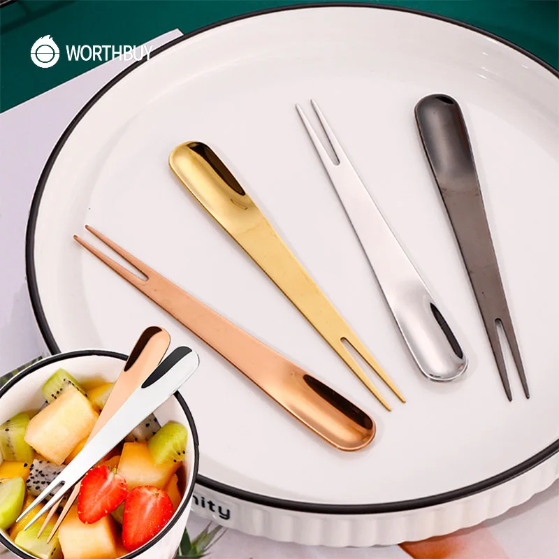 

WORTHBUY Spork Dessert Fork Spoon Fruit 2 in1 Multifunctional 18/8 Stainless Steel Fork For Kids Food Picks Kitchen Accessories