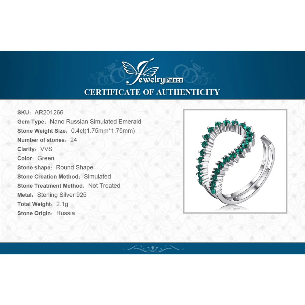 

JewelPalace Simulated Nano Emerald Ring 925 Sterling Silver Rings for Women Stackable Rings Band Silver 925 Jewelry Fine Jewelry