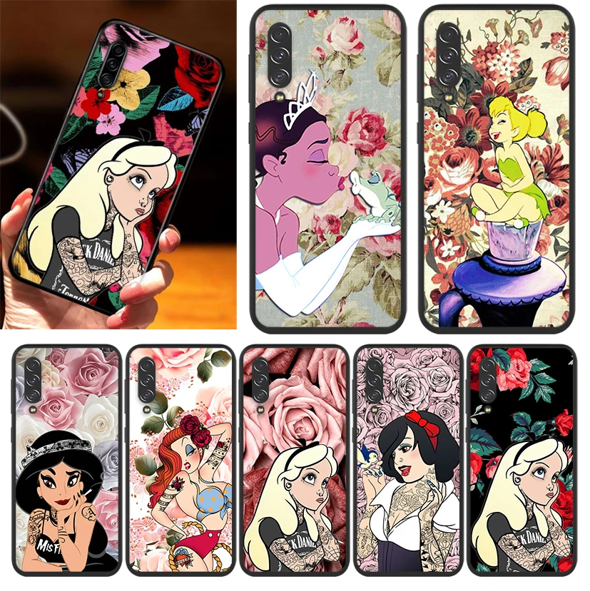 

For Samsung A90 A80 A70 S A60 A50S A30 S A40 S A2 A20E A20 S A10S A10 E Disney Cartoon Animation Alice Princess Black Phone Case